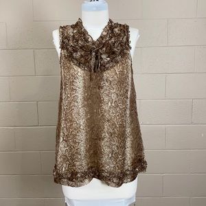 BLUE TASSEL: Brown Ruffle Tank